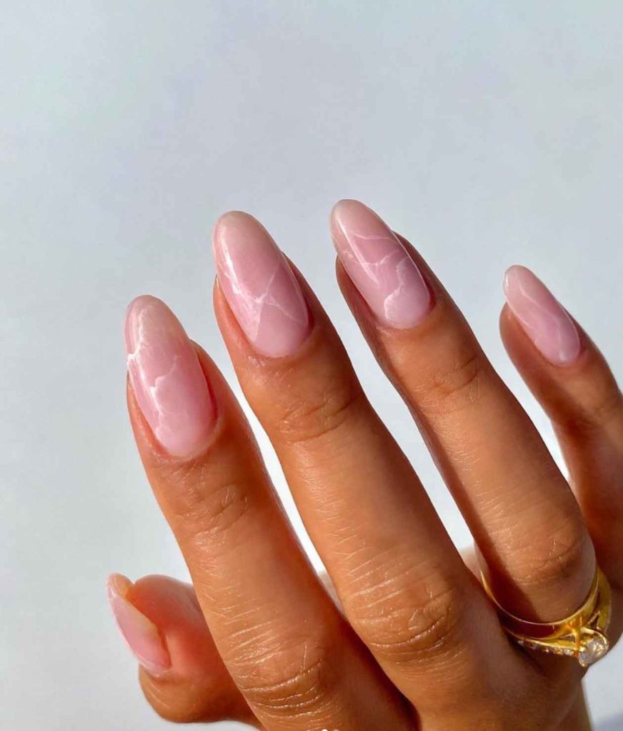 marble natural light pink nails