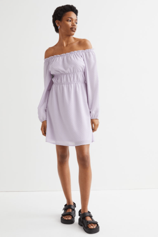 Cute Off-Shoulder Short Lavender Dress at H&M