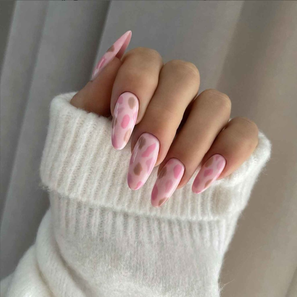 long almond light pink nails with design