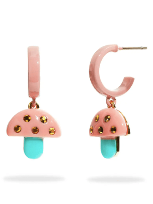 Glossy Pink Mushroom Earrings With Crystals