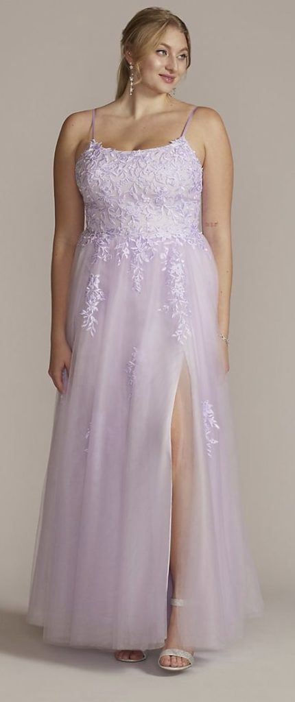 Lavender Plus Size Embroidered Lace Tulle A-Line Dress