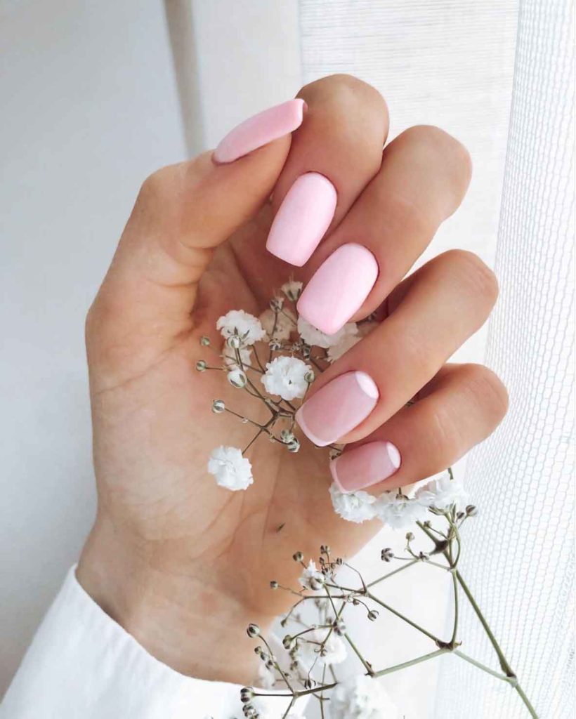 girly white and light pink nails design on square nails