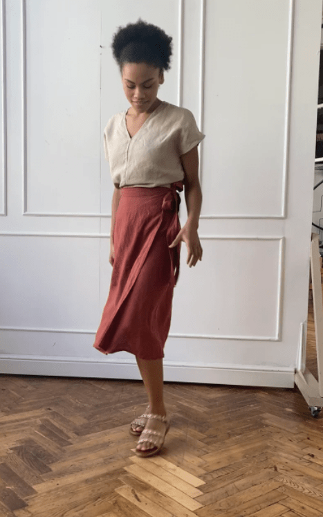 A-Line Linen wrap skirt with side tie