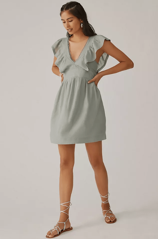 V-Neck Plunge Tunic Mini Sage green Dress