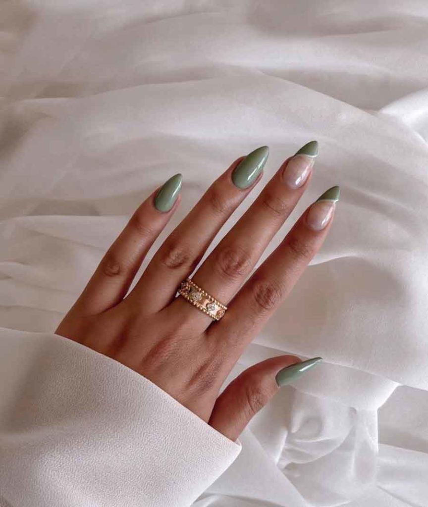 sage green aesthetic nails almond