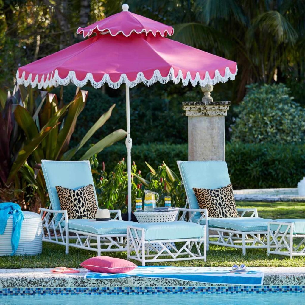 Two-Tier Hot Pink Outdoor Patio Umbrella With Fringes